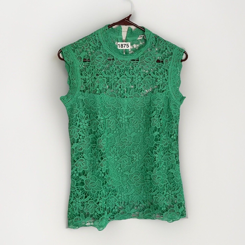Nanette Lepore Crochet Lace Top‎ Women's XS Sleeveless Zip Up scalloped Fairy